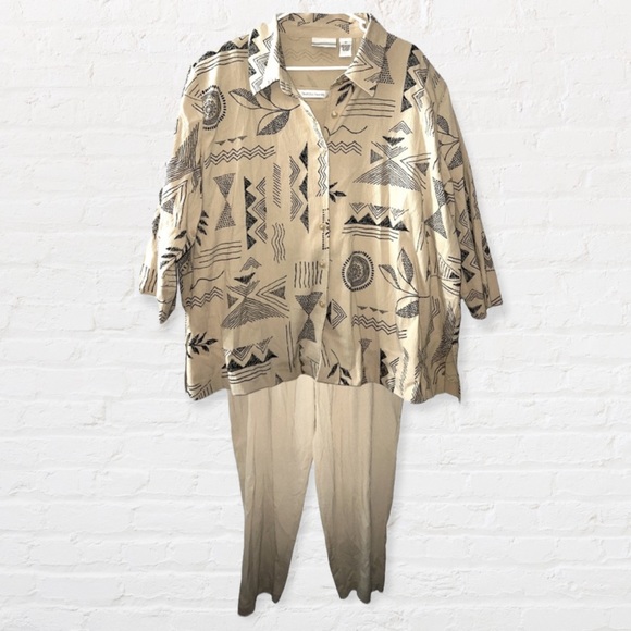 Drapers & Damons Pants - Drapers & Damons Plus Size 3X 3 Piece Pant Suit Outfit Tan Black Stamp Mojave